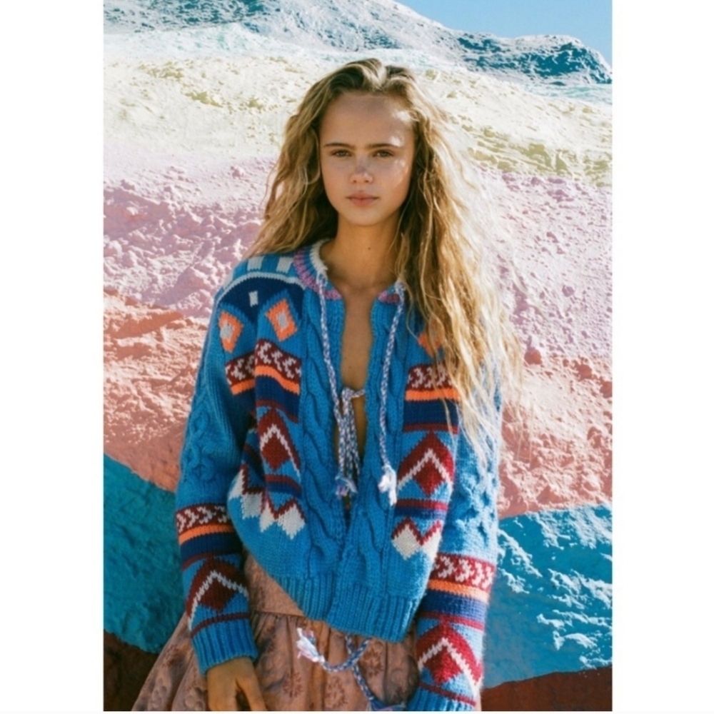 Kimchi Blue Perri Cardigan SZ XS Vintage-inspired geo intarsia Glam Boho Indie